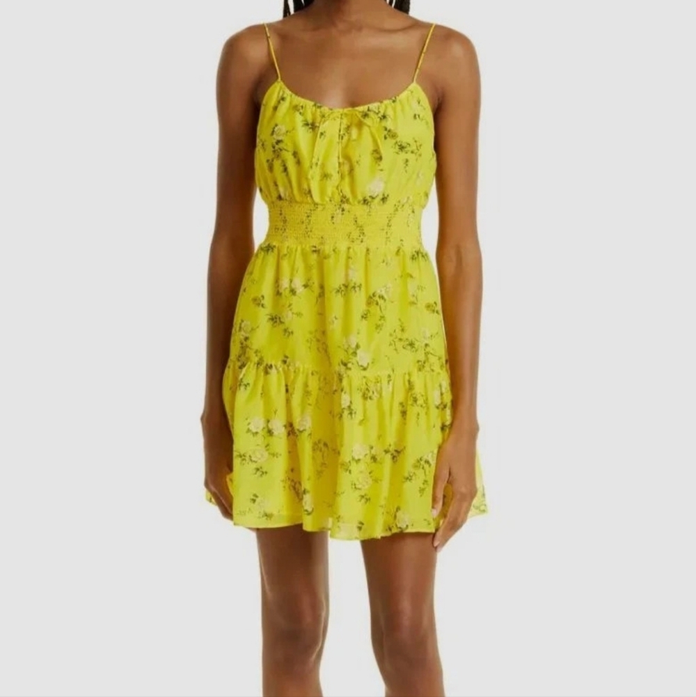 Alice + Olivia Yellow Floral Smocked Mini Dress